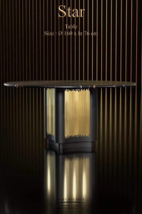 table avec plateau marbre et strie metal