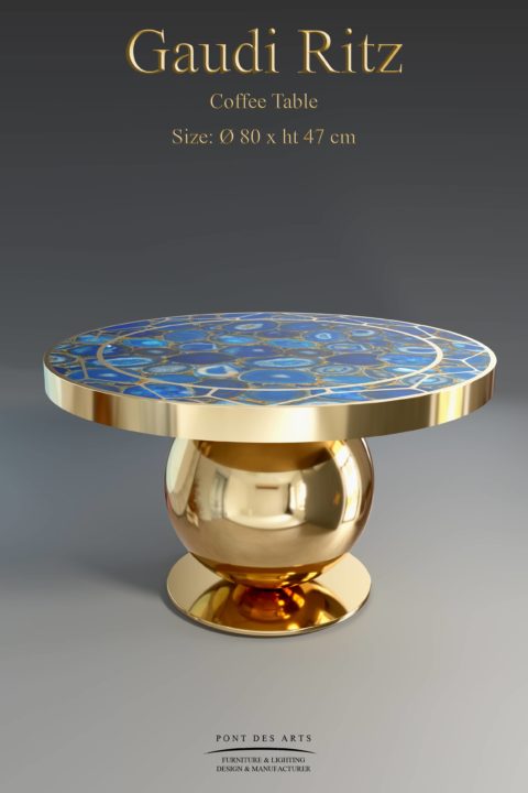 table metal gold avec plateau incrusté de la Lapis lazulli market place
