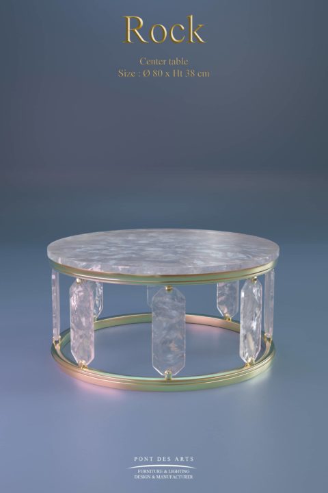 table basse cristal métal or