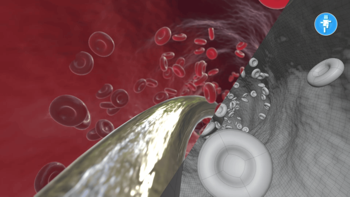 vaisseau sanguin globule rouge dans une veine avec traitement cancer simulation réaliste blender