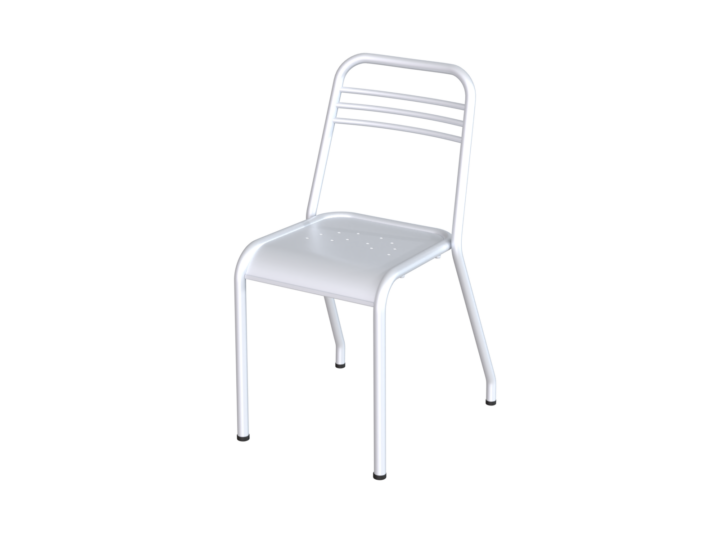 Chaise en tube métal blanc laqué pour mobilier scolaire